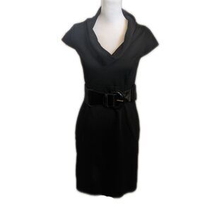 Molli & Mia belted cowl neck short sleeve little black dress, size M